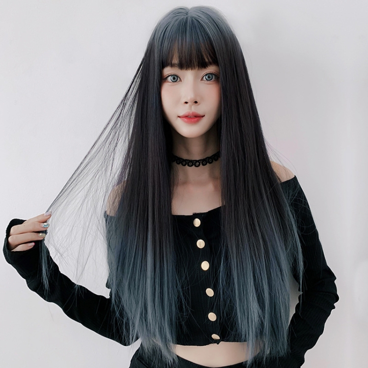Wig Female Long Hair Gradient Air Bangs Full Top Long Straight Hair