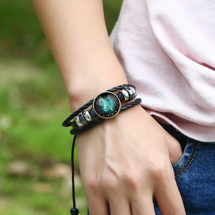 Constellations Couple Retro Weave Bracelets Leather Beads Bangle Bracelet