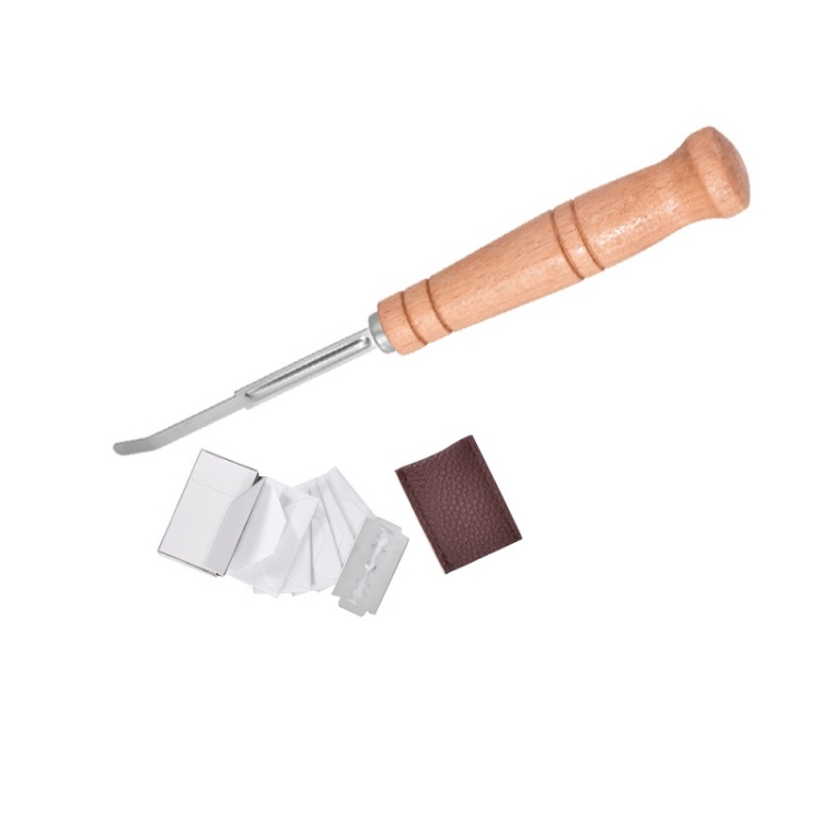 Bread Trimming French Stick Cutting Knife Dough Bisector Curved Stainless Steel Dough Cutter With Wooden Handle