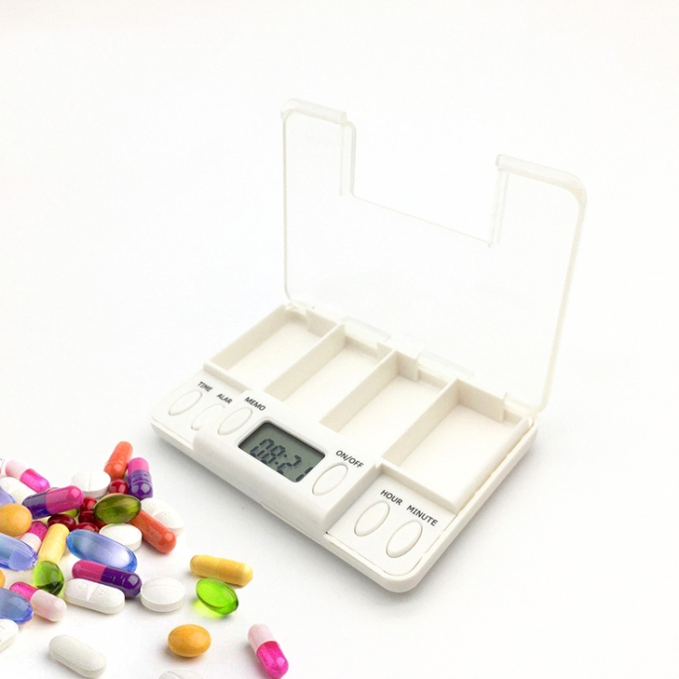 TF200 4-Cell Smart Timed Reminder Portable Plastic Pill Box Pill Storage Box