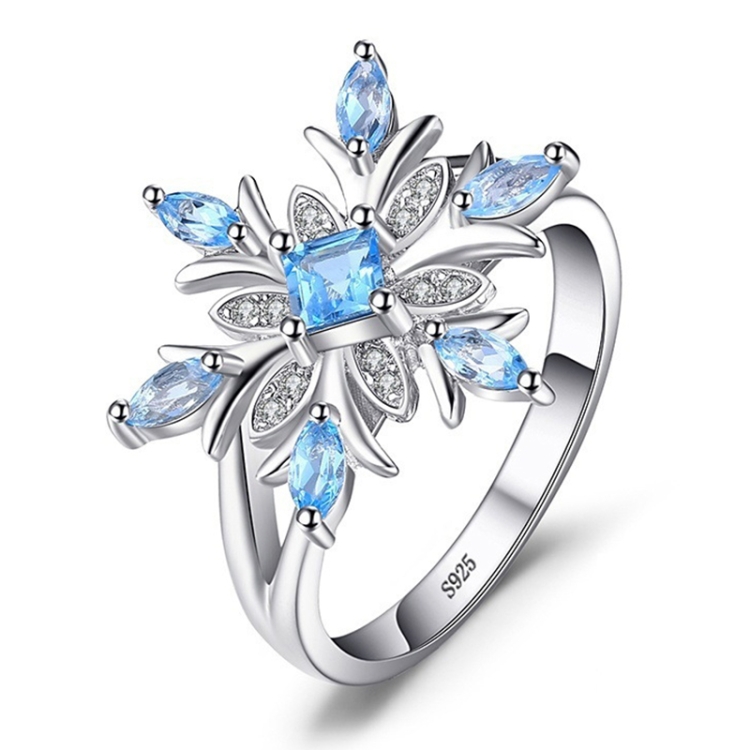 Fashion 925 Sterling Silver Snowflake Flower Blue Topaz Ring Jewelry Women