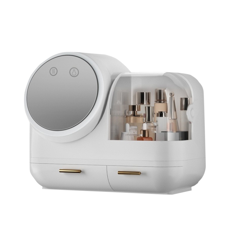 Mirror Desktop Makeup And Dustproof Drawer Storage Box With LED Light