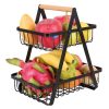 Double-Layer Portable Wrought Iron Basket Foldable Kitchen Storage Basket Shelf Fruit Basket