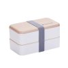 Office Double-layer Separated Lunch Box Wooden Portable Microwaveable Heating Student Bento Box with Cutlery