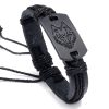 B01916 Men Leather Wolf Head Woven Bracelet