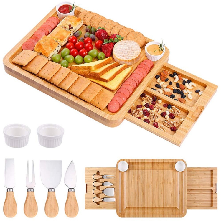 Natural Bamboo Cheese Board +4 Knife Set