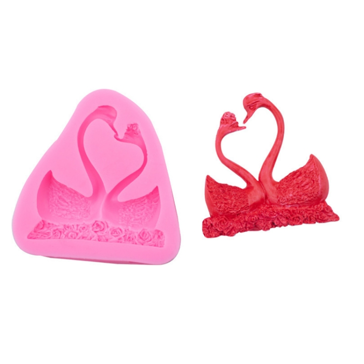 2 PCS Double Swan Rose DIY Fondant Baking Cake Liquid Silicone Mold