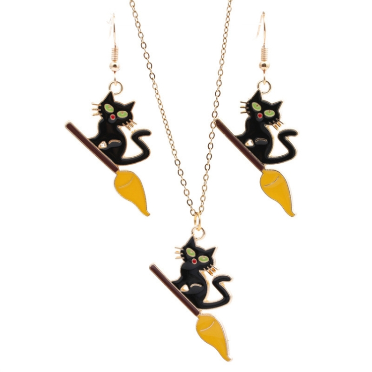 Funny Halloween Cat Exaggerated Earrings Necklace Assembly