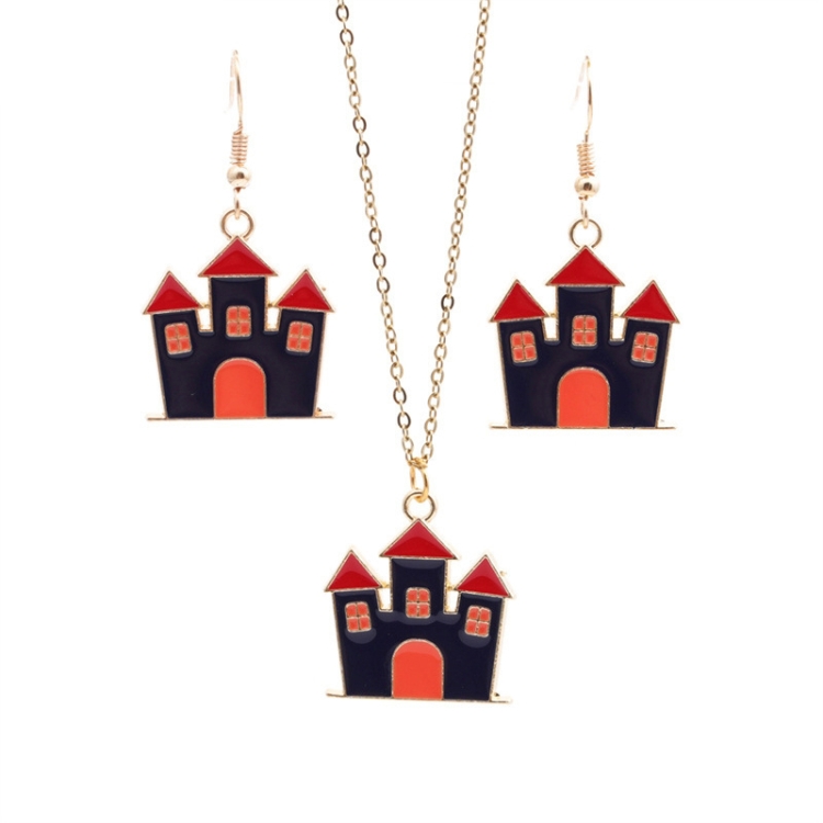 Halloween Jewelry Personality Alloy Electroplating Castle Earrings Necklace