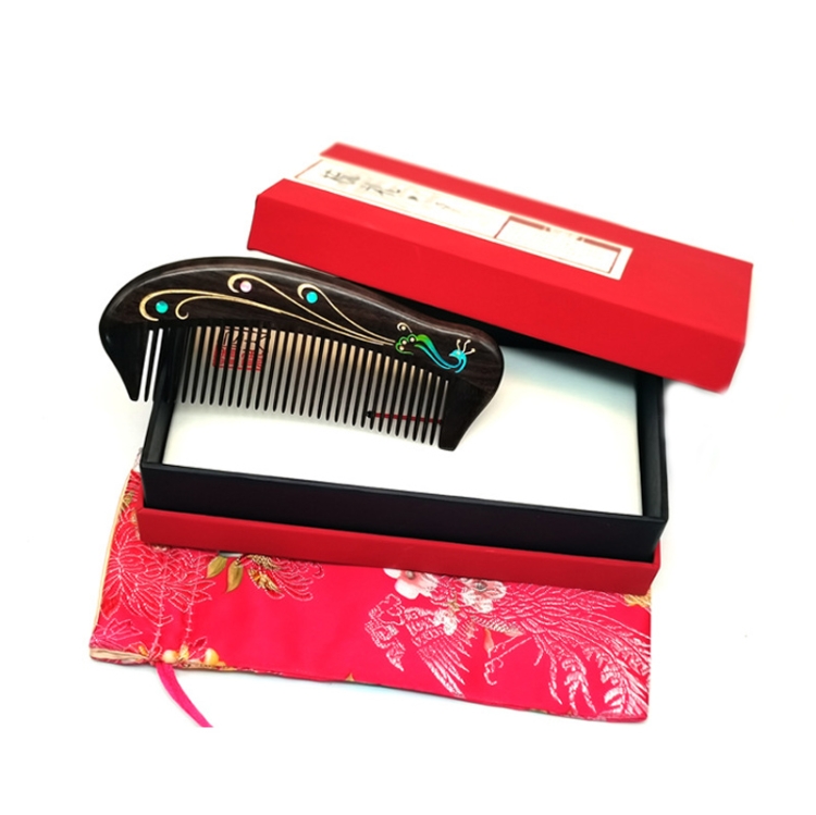 Peacock Sandalwood Comb Art Painted Carved Craft Comb,Package: