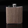 6oz Wood Leather Hip Flask Stainless Steel Whiskey Wine Alcohol Flagon