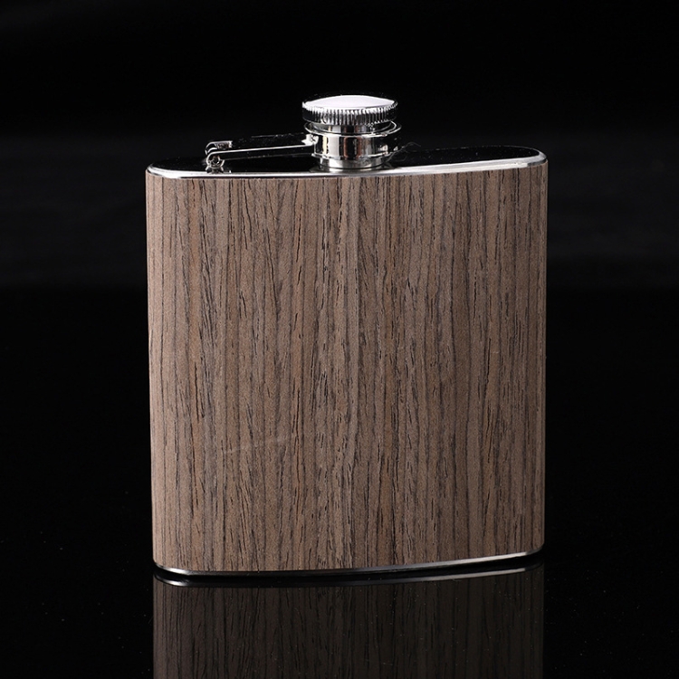 6oz Wood Leather Hip Flask Stainless Steel Whiskey Wine Alcohol Flagon