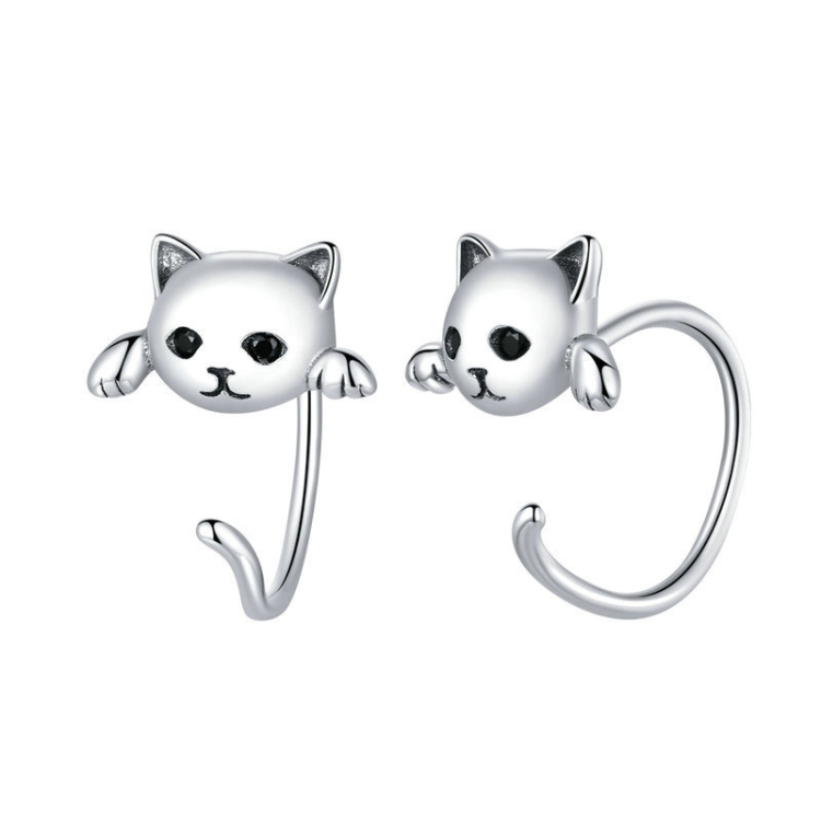 SCE965 925 Silver Cat Earrings Animal Shaped Earrings