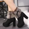 Autumn And Winter Thick High Heeled Padded Warm Suede Round Toe Boots