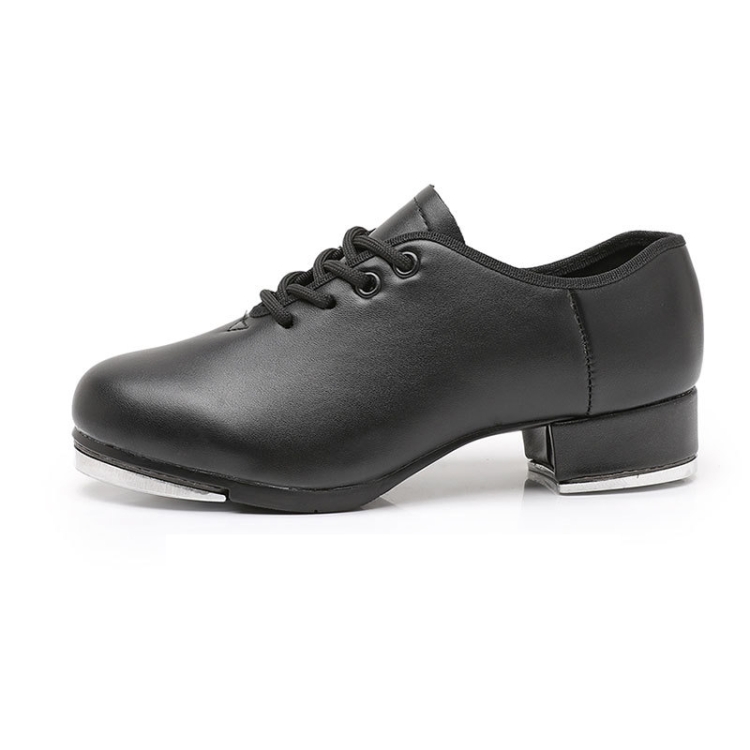 Beginners Straight Bottom Tap Shoes Black Imitation Leather Soft Bottom Shoes