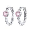 SCE1081 White Plated Pink Love Earrings Hemp Rope Texture S925 Rings