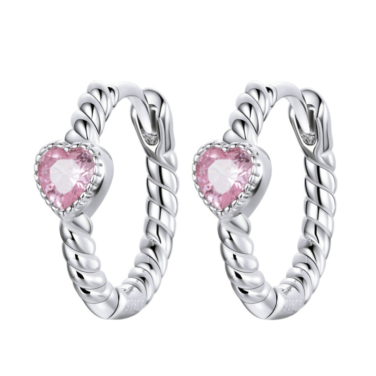 SCE1081 White Plated Pink Love Earrings Hemp Rope Texture S925 Rings