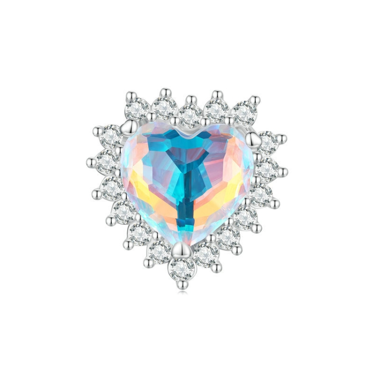 S925 Sterling Silver Illusion Heart Charm Beads Glass Bracelet Beads