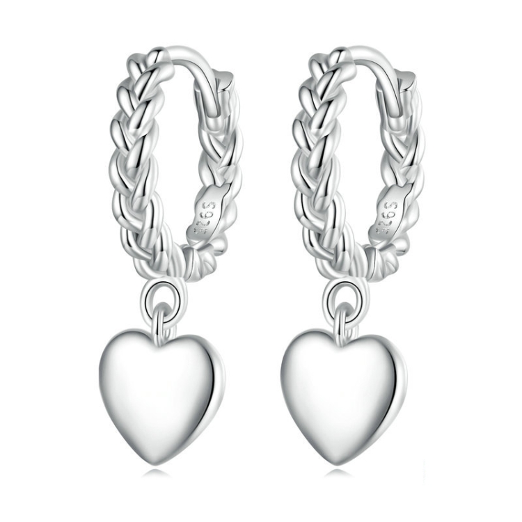 Sterling Silver S925 Twist Heart White Gold Plated Earrings