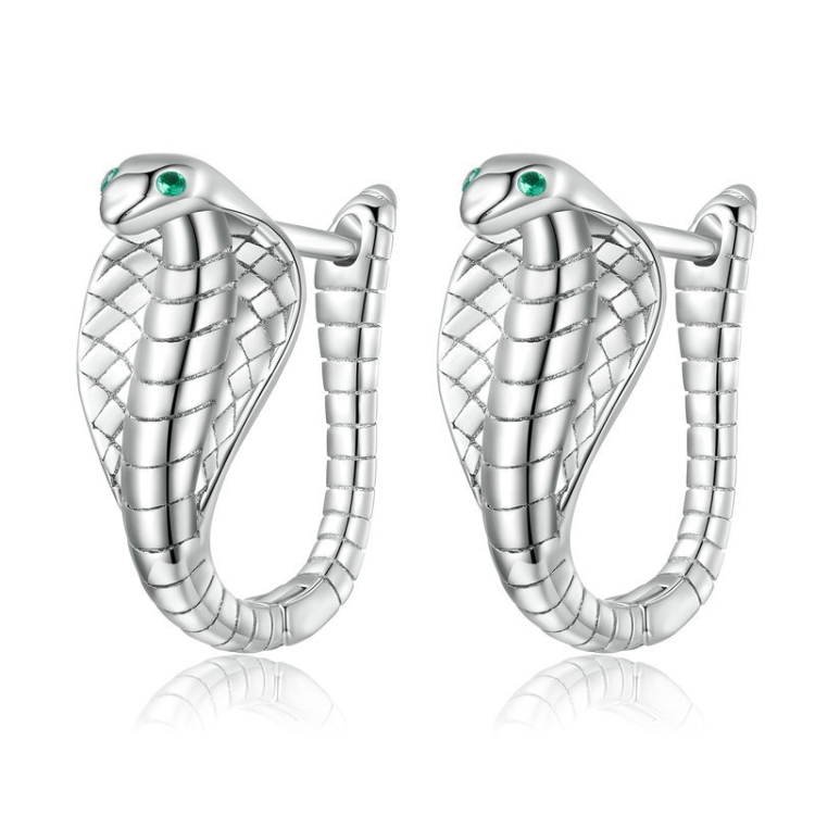 Sterling Silver S925 White Gold Plated Zirconia Cobra Earrings