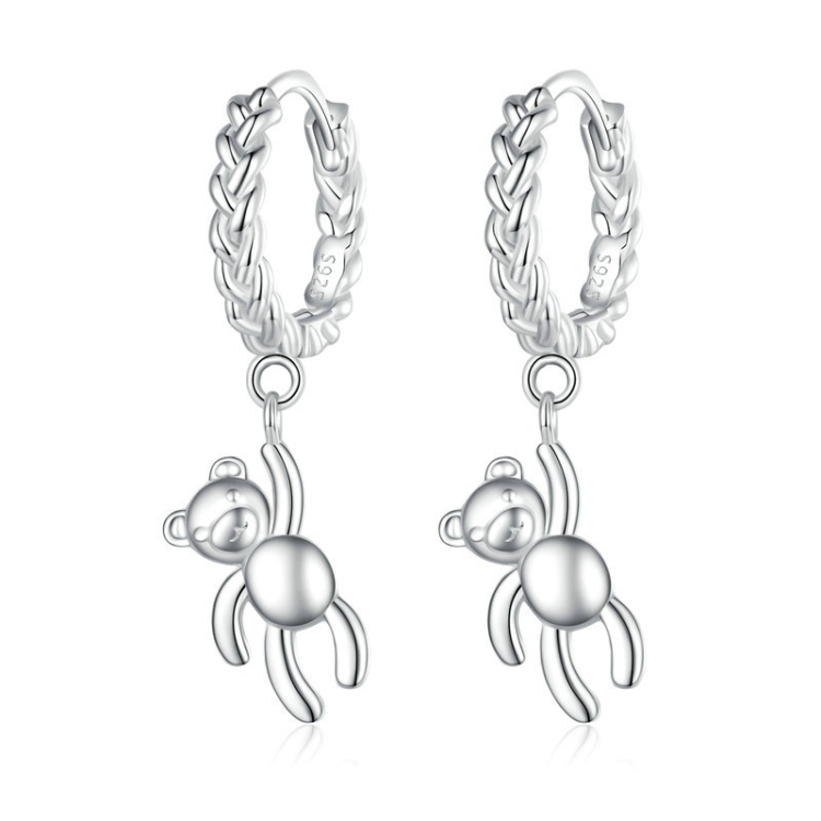 S925 Sterling Silver Bear Twist White Gold Plated Animal Earrings