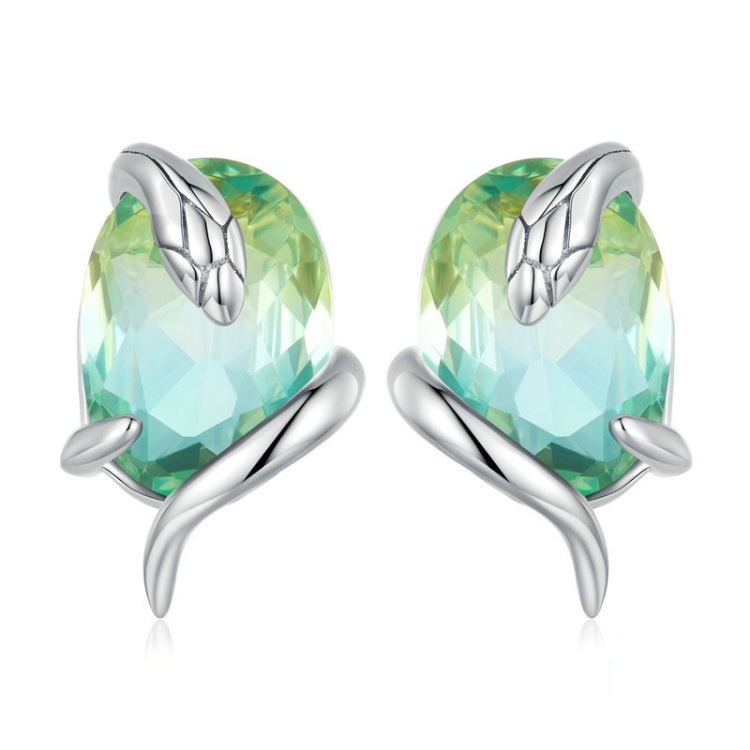 Sterling Silver S925 Gradient Glass Winding Snake Earrings