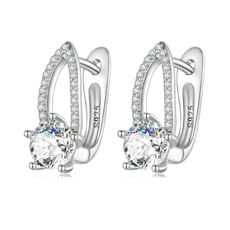 Sterling Silver S925 White Gold Plated Zirconia Hollow Line Earrings