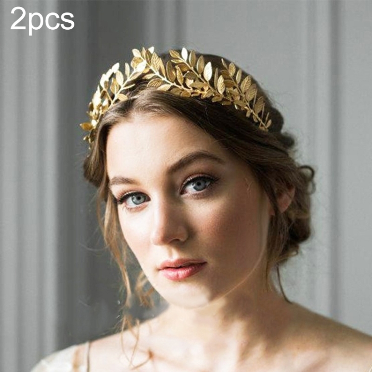 2pcs MetallicLeaves Branch Crown Hair Band Wedding Tiara Hair Accessories
