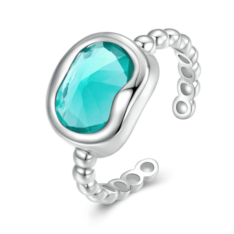 Sterling Silver S925 Silver Synthetic Paraiba White Gold Plated Ring