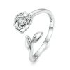 Sterling Silver S925 Silver Camellia Zirconia Ring