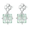 Sterling Silver S925 White Gold Plated Verdant Leaf Clover Earrings