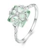 Sterling Silver S925 Verdant Four Leaf Clover Ring White Gold Plated