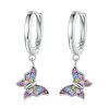 Sterling Silver S925 Colorful Butterfly Insect Zirconia Earrings