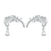 Sterling Silver S925 White Gold Plated Feather Drop Zirconia Stud Earrings
