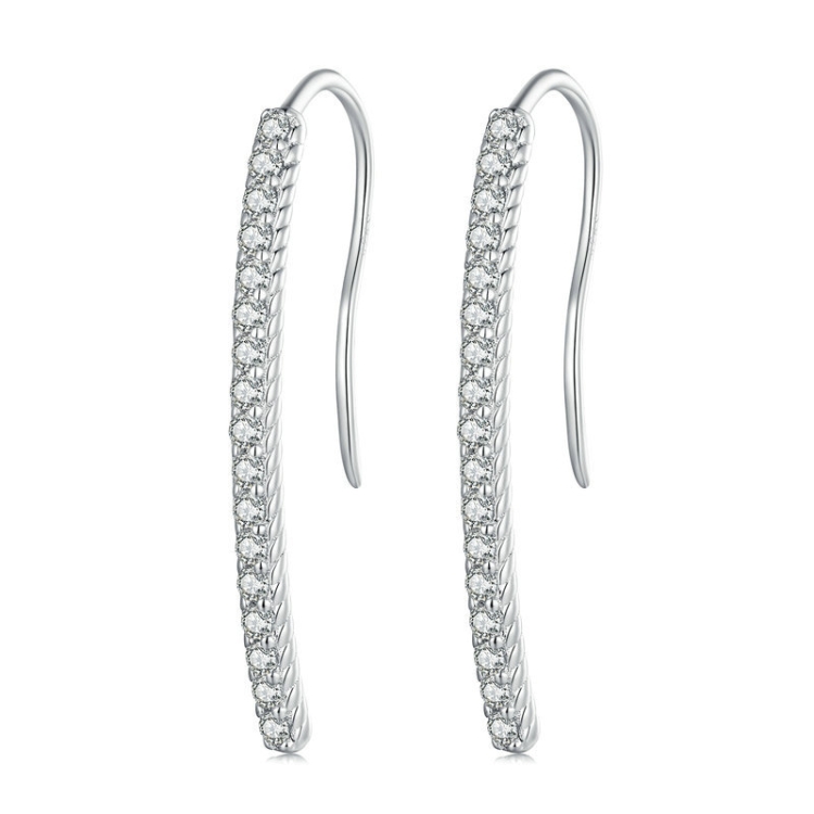 Sterling Silver S925 Simple White Gold Plated Zirconia Ear Hooks