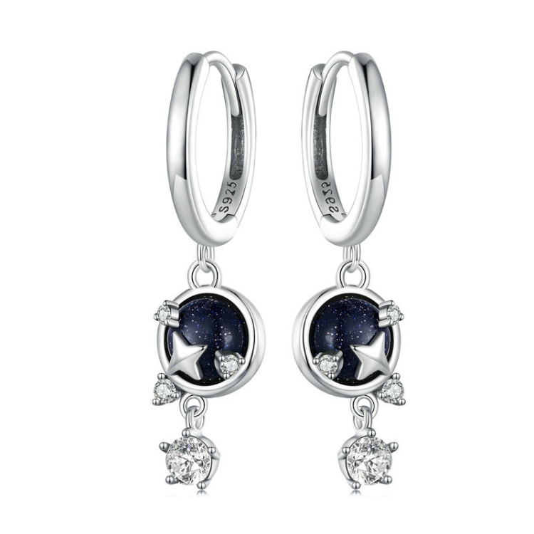 Sterling Silver S925 Blue Sandstone Starlight Zircon Earrings