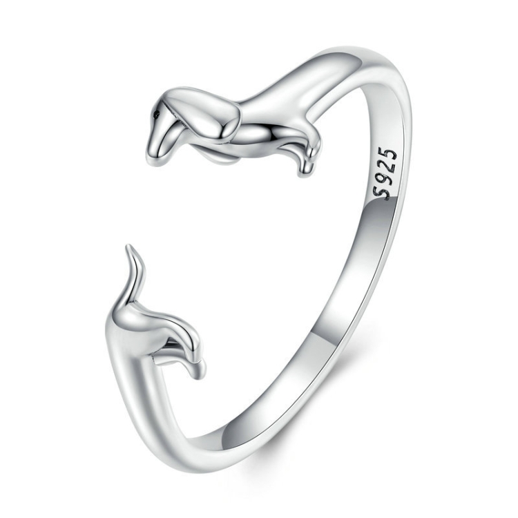 Sterling Silver S925 Dachshund Cute Open Ring