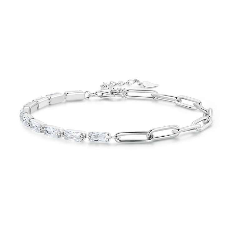 Sterling Silver S925 Simple Round Ring White Gold Plated Zircon Bracelet