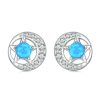 Sterling Silver S925 White Gold Plated Zirconia Opal Star and Moon Earrings