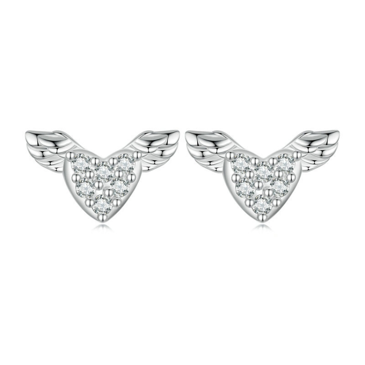 Sterling Silver S925 Love Wings White Gold Plated Zirconia Earrings