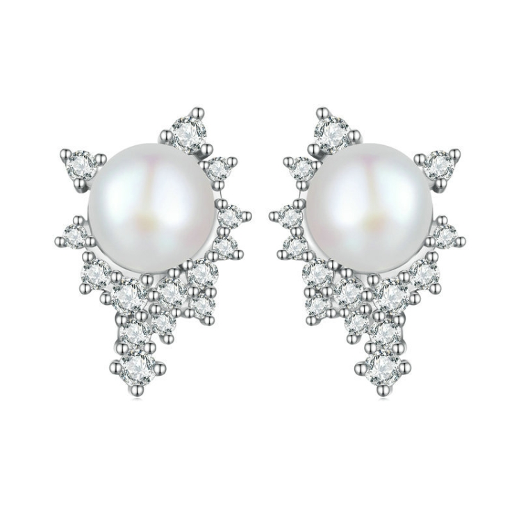 Sterling Silver S925 White Gold Plated Zirconia Bead Earrings