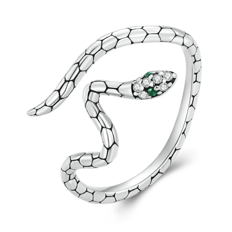 Sterling Silver S925 Zirconia Wrapped Spirit Snake Snake Open Ring