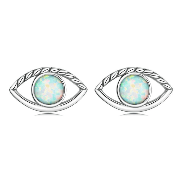 Sterling Silver S925 Opal Hollow Devil Eye Stud Earrings