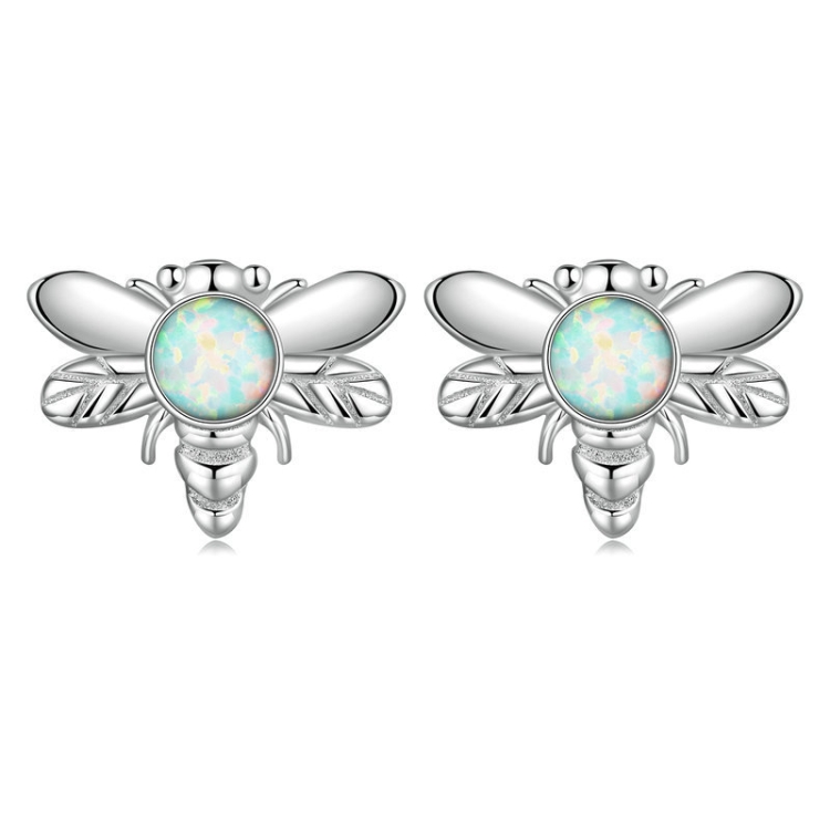 S925 Sterling Silver Plated Plated Opal Bee Stud Earrings