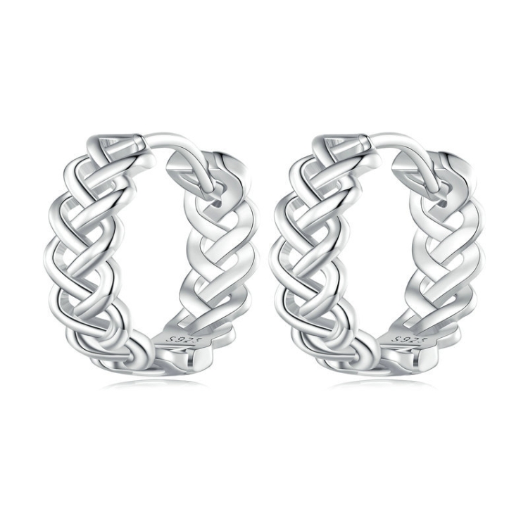 Sterling Silver S925 Hollow Braided Rope Plated Platinum Earrings