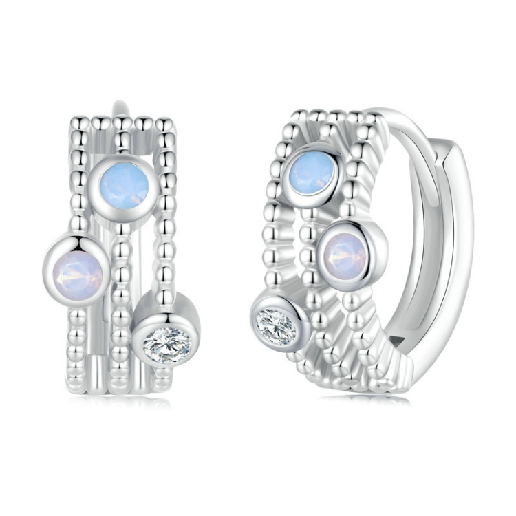 Sterling Silver S925 Peas Platinum Zircon Opal Earrings