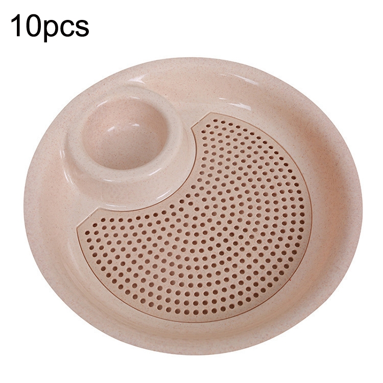 10pcs With Flavour Dish Dumpling Plate Wheat Straw Double Layer Drain Dish