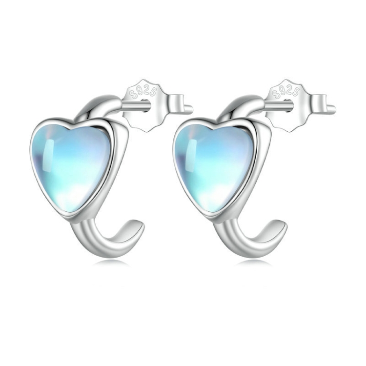S925 Sterling Silver Synthetic Moonstone Heart Stud Earrings