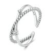 Sterling Silver S925 Twist Circle Interlaced Zircon Open Ring
