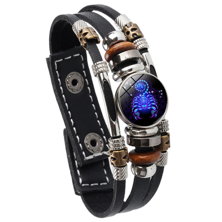 Twelve Constellations Night Light Leather Rope Bracelet Woven Beads Bracelet, Style: